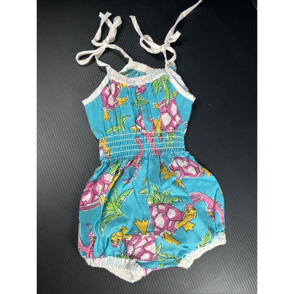 Vtg Romper Sun Suit Girls Estimated 9mos 1970s Handmade Turtles Birds - Picture 1 of 5